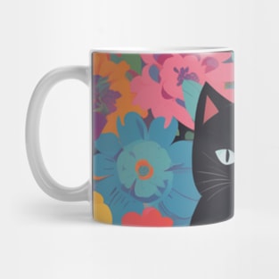 Bewitching Blooms, Black Cat in a Vibrant Garden Mug